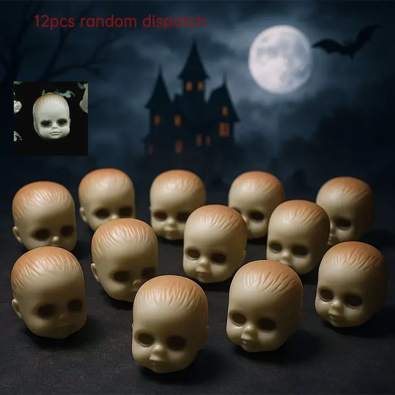 12 Halloween Christmas Skull Heads, Realistic Plastic, Eyes and Mouth, Scary Party Decor, Prank Gifts, Funny Horror Props