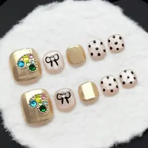 2k Style Nail Art Kit, 10 Pcs Handmade Toe Nails, Magic Mirror Cat Eye Design, Colorful Glitter Decor, Bubble Dots, Includes Jelly Gel, File, Gift for Women