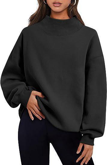 Women's Oversized Turtleneck Sweatshirt Long Sleeve Pullover Grey Cute FallFreshness TikTokShopBlackFriday CyberMonday Comfortable Relaxed Fit Cotton