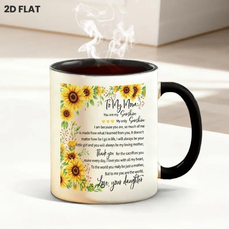 11oz Warm Sunflower Decor Mug with Heartfelt "To My Mom" Letter Print, Sweet Sentiment for Mother, Suitable for Daily Home and Office Beverage Use, Multiple Specifications Available