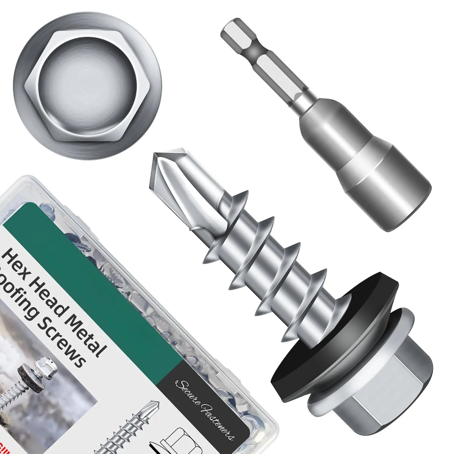 50-Pack #10 x 3/4 Hex  Self-Drilling Metal Roofing Screws with EPDM Washer, Zinc Plated  Screws, Self Tapping Sheet Metal Roof Screws ( Point)
