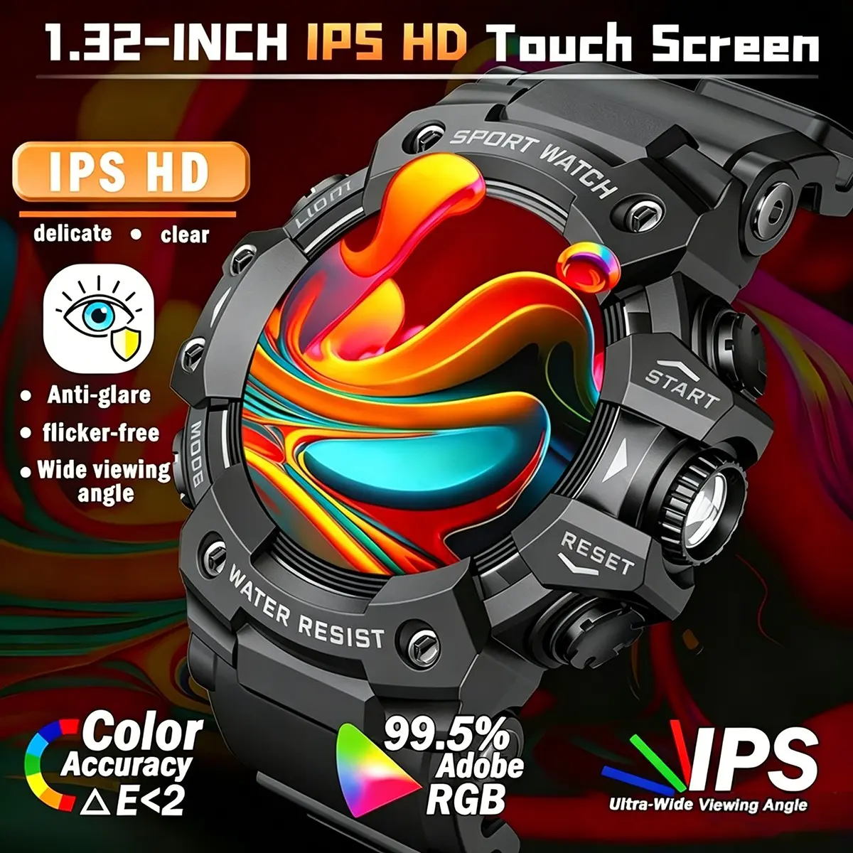 Military Outdoor Smart Wearable Watch with Screen for Men, Compass, Heart Rate, Bluetooth-compatible Call, LED Flashlight, IP68 Waterproof, iOS & Android Compatible