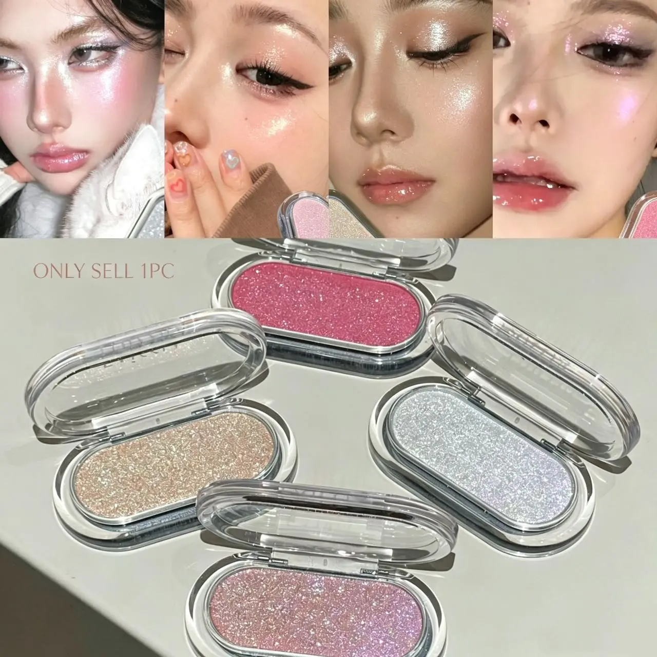Multifunctional Highlighter Powder, Fine Shimmer Finish, Transparent Radiance, Brighten Nose Bridge, Under Eye, Cheekbones, Clear Diamond Look Makeup
