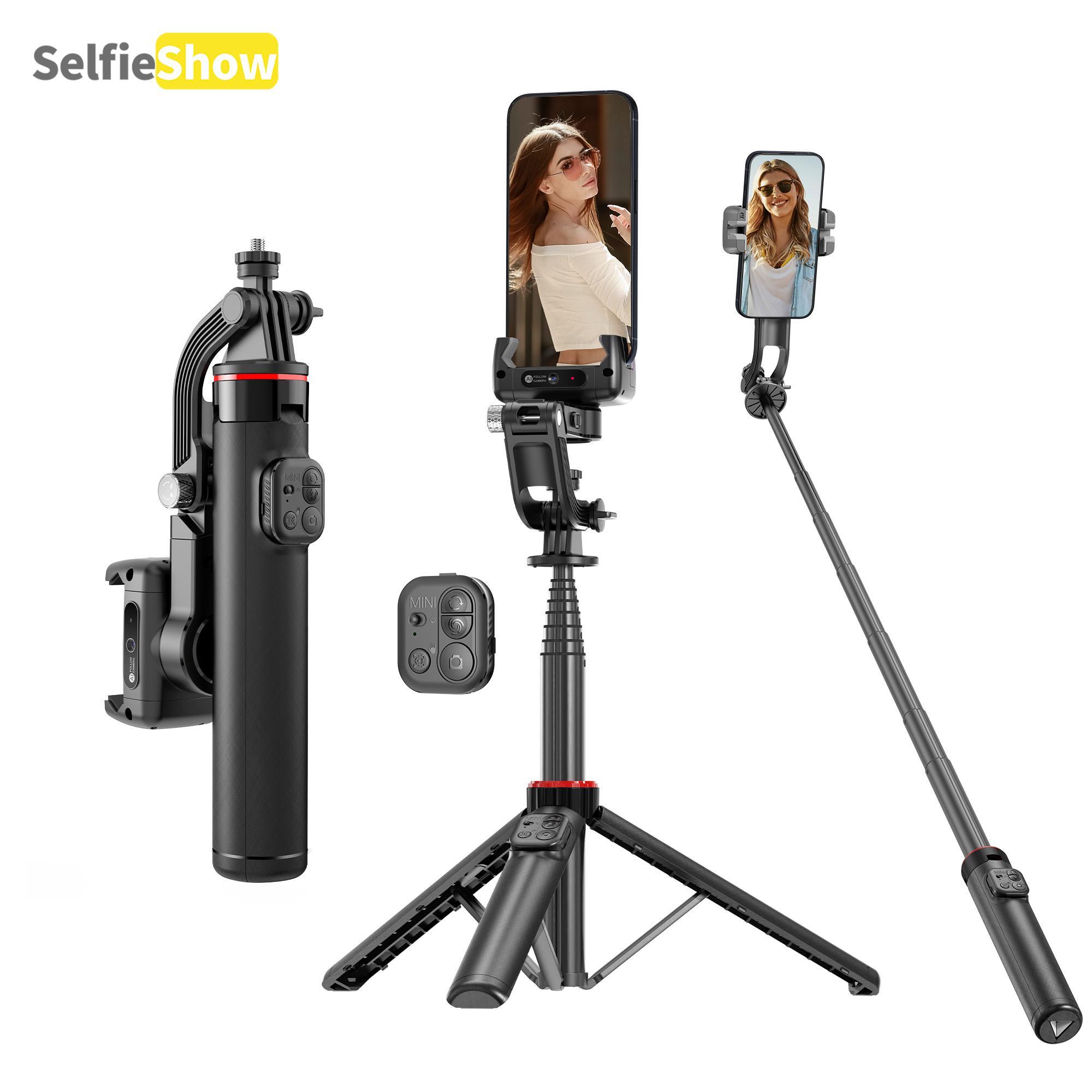 SELFIESHOW Multifunctional Stabilizer Tripod Selfie Stick, Face Tracking Selfie Stick with Remote Control, Camera Stand, Adjustable Selfie Accessories, Gimbal Stabilizer, Tripod Standing Photo, Black