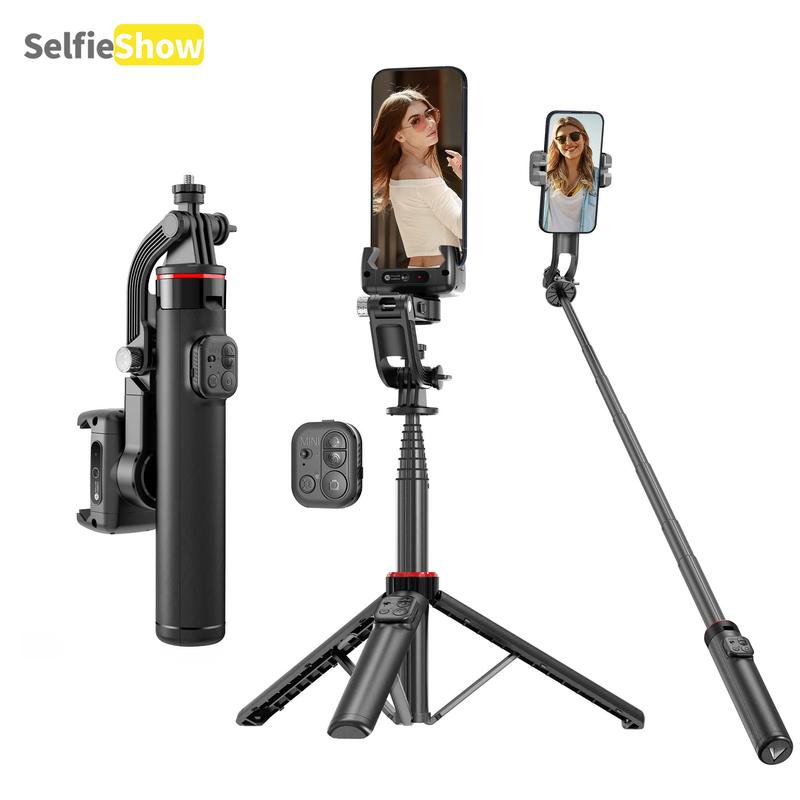 SELFIESHOW Multifunctional Stabilizer Tripod Selfie Stick, Face Tracking Selfie Stick with Remote Control, Camera Stand, Adjustable Selfie Accessories, Gimbal Stabilizer, Tripod Standing Photo, Black