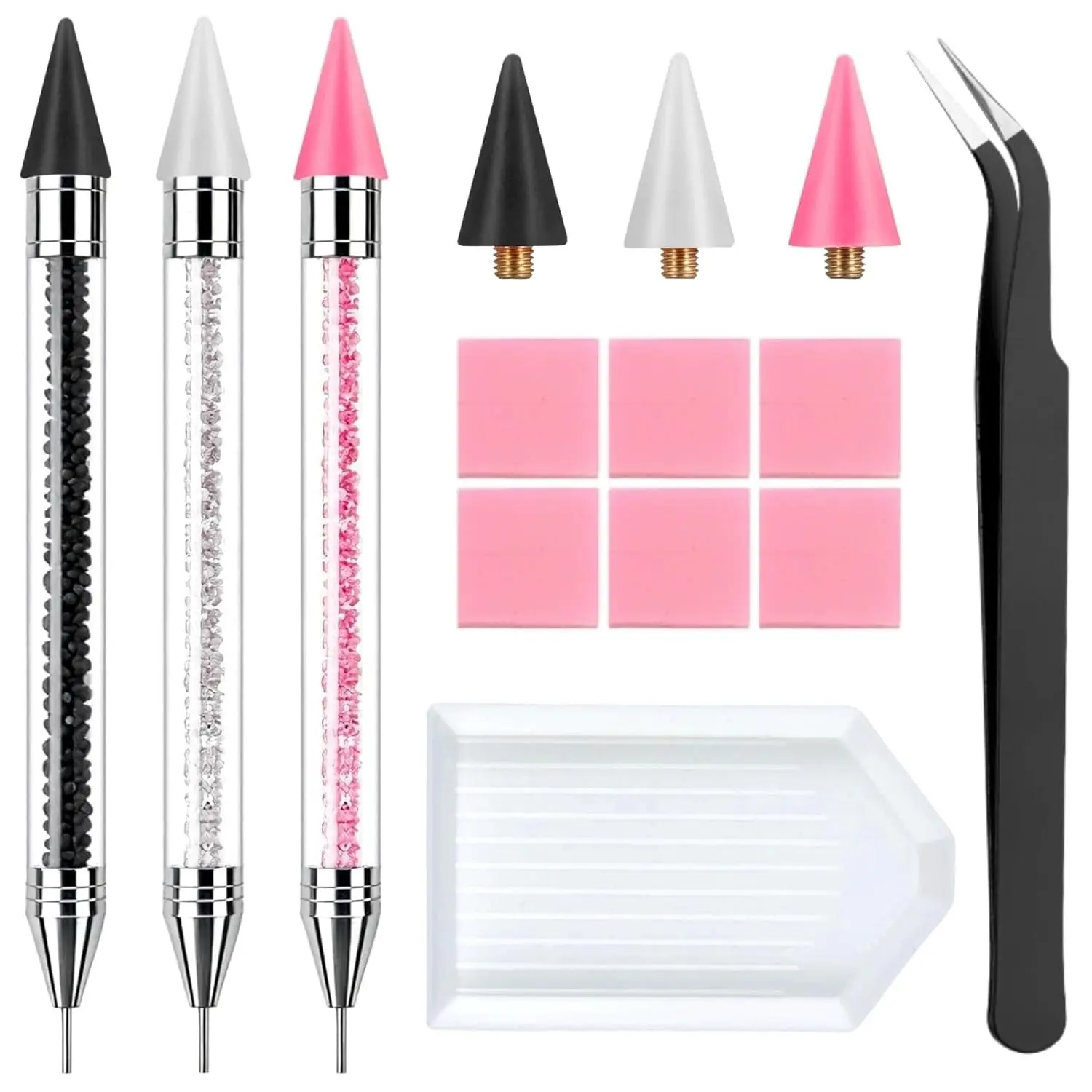 Rhinestone Picker Tool Kit, Wax Pencil for Rhinestones with Tray, 3 Pcs Wax Pen with 3 Wax Tips & Tweezer, Gem Picker Diamond Jewel Applicator, Rhinestone Tool for Bedazzling DIY Nail Art