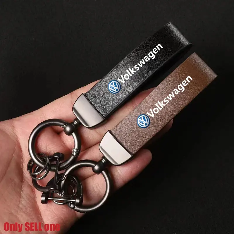 Genuine Leather Motorcycle Car Logo Keychain, Auto Accessories for Volkswagen Models, Durable Key Chain Ring for Daily Use