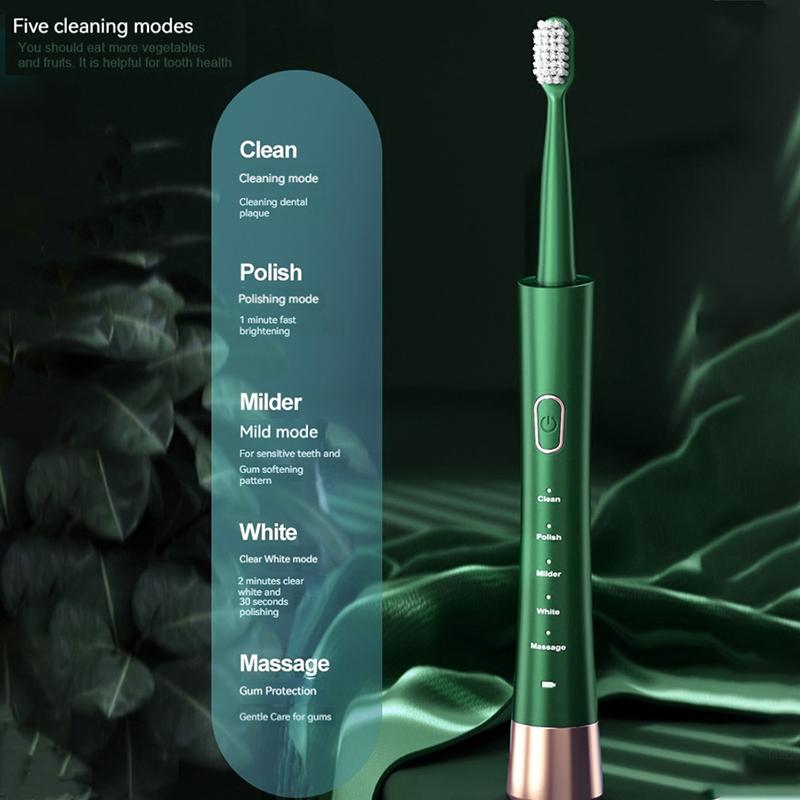 USB Rechargeable Electric Toothbrush, 1 Set 5 Modes Electric Toothbrush & 4 Counts Replacement Brush Heads, Oral Care Tool for Women and Men, Valentine's Day Gift