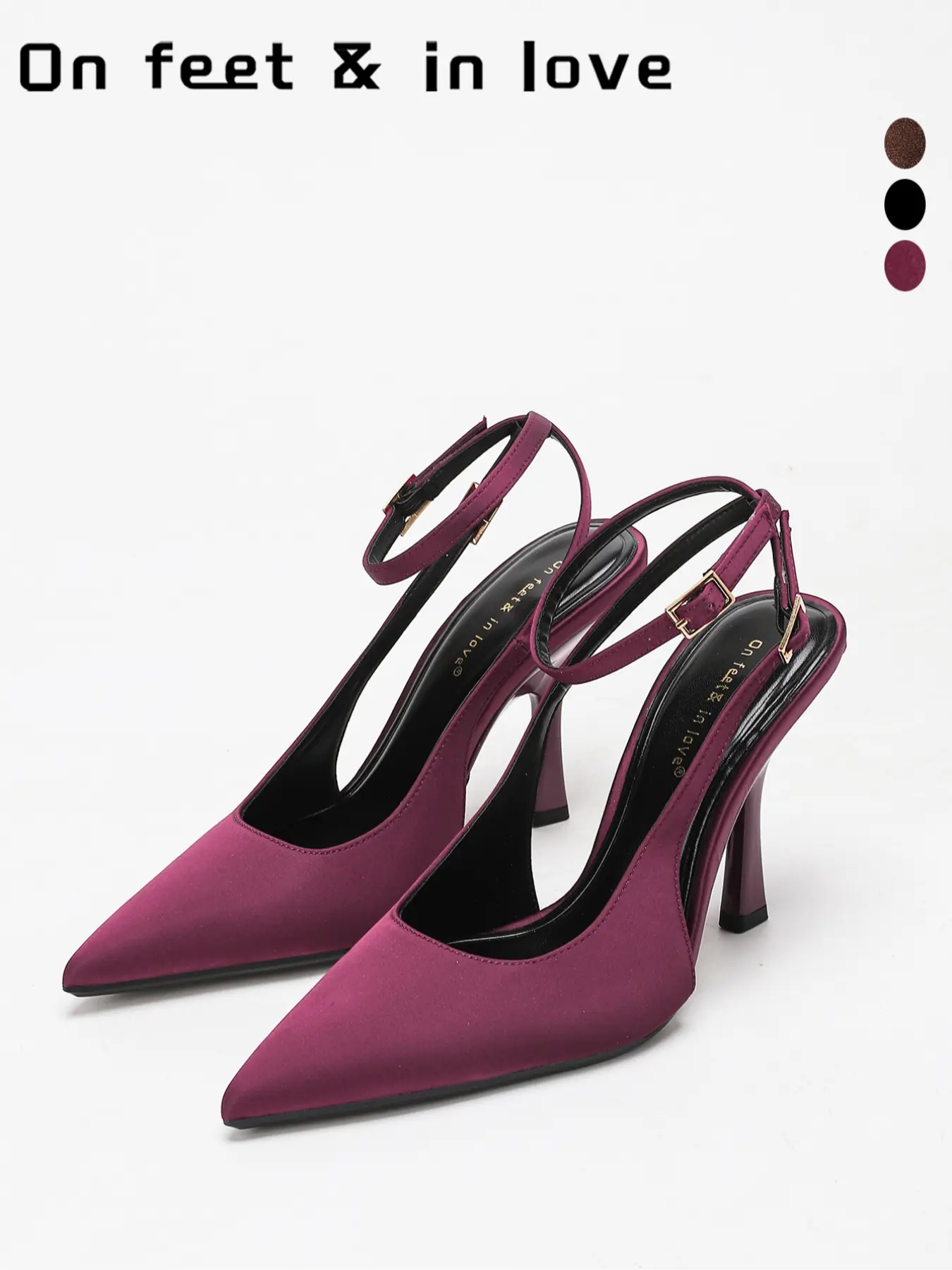 Women's Satin Pointed Toe High Heel Pumps, Elegant Metal Buckle, Slip-Resistant Soft Sole, Perfect for Parties and Weddings