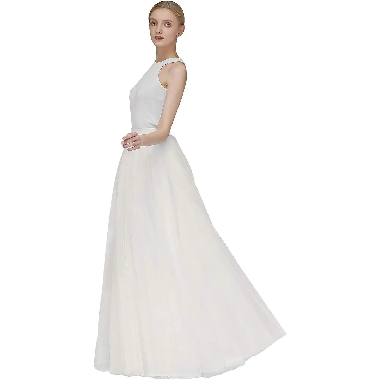 A Line Long Full Bridesmaid Tulle Skirt for Wedding Evening Party Prom P68