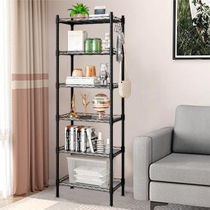 Shelf 6 Wier Metal Shelves Storage Rack Shelving Unit Organizer for Kitchen Laundry Garage Bathroom Pantry Closet OfficeAdjustable Hanging Hangable Black