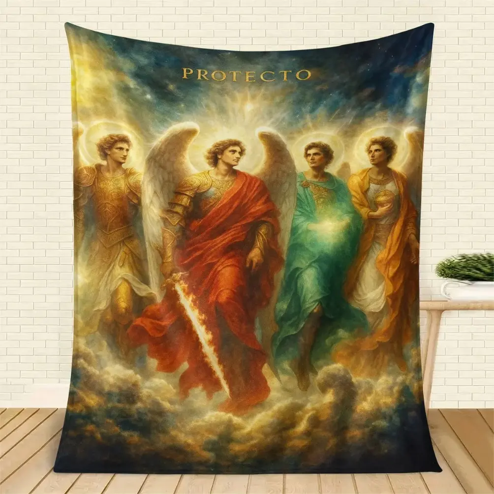 Faith Guardian Adult Blanket Kids Blanket, Soft Flannel Air Conditioner Blanket Throw for Sofa Bed Couch, Golden Angel Art Cozy Blanket for Bedroom Living Room Decor, Lightweight All Season Travel Christian Gift Blanket
