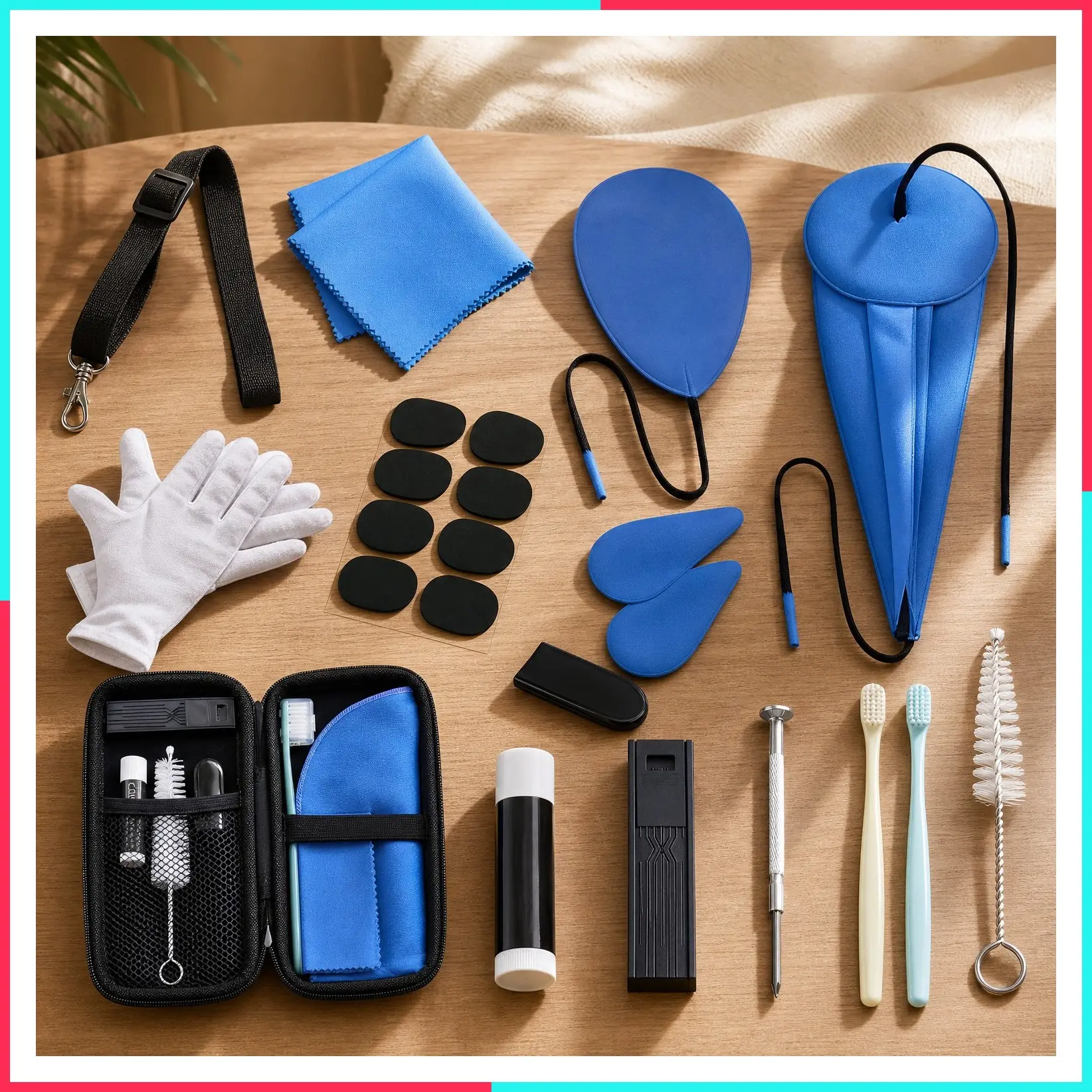 Blue Saxophone Cleaning Kit with Alto Sax and Bass Clarinet Swabs, Complete Instrument Care Set