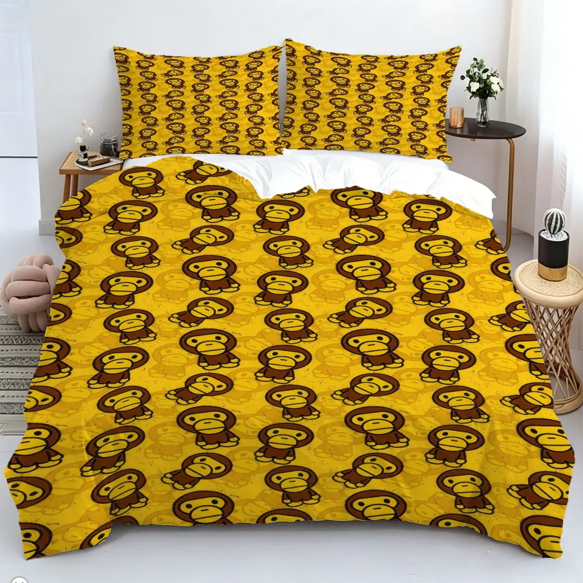 Cartoon Monkey Pattern Duvet Cover Set, 2/3 Pcs Digital Print Bedding Set, Soft Breathable, All Seasons, Fun Bedroom Home Decor, 1 or 2 Pillowcase, No Filling
