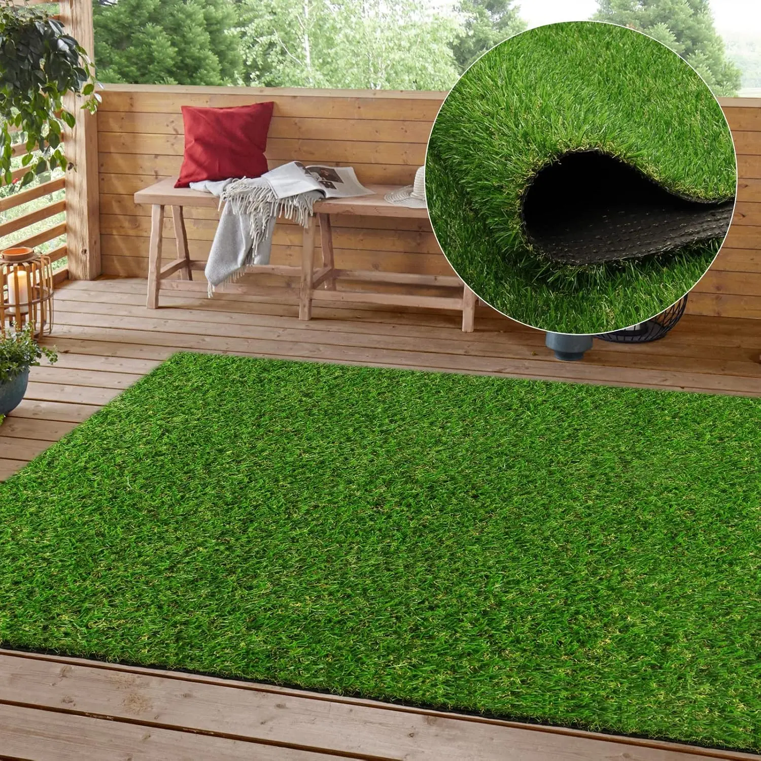 Realistic Artificial Turf Grass, 3 FT X 5 FT Artificial Synthetic Fake Grass, 20MM Green Turf Rug Pet Dogs Lawn Mat with Drainage Holes for Indoor Outdoor Patio Garden Landscape, Custom Size Available