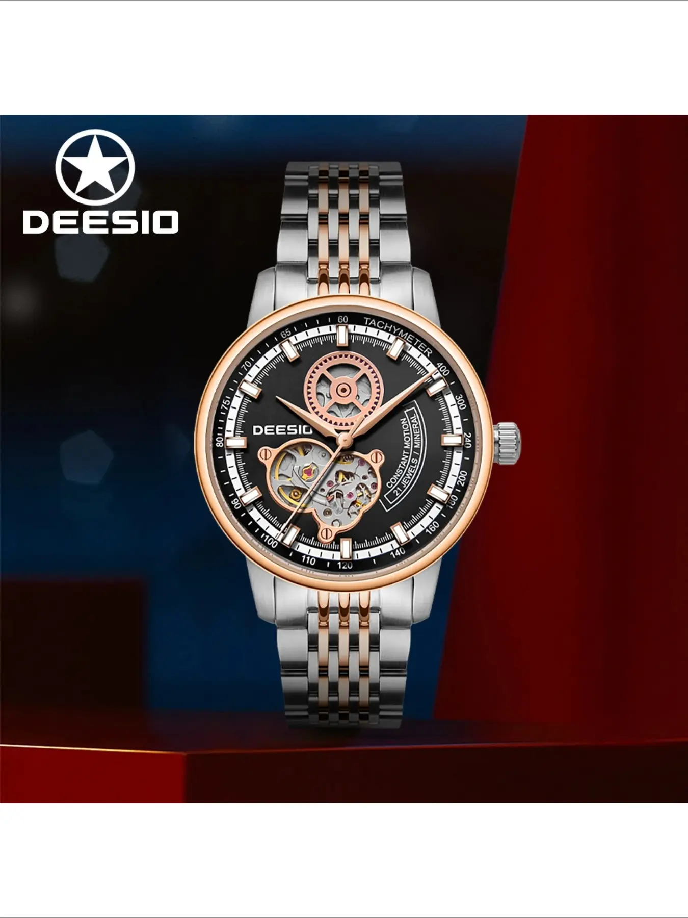 Deesio Men's Automatic Mechanical Watch 42mm Thin 11.5mm 50M Water-Resistant Sapphire Crystal 316L Stainless Steel Bracelet