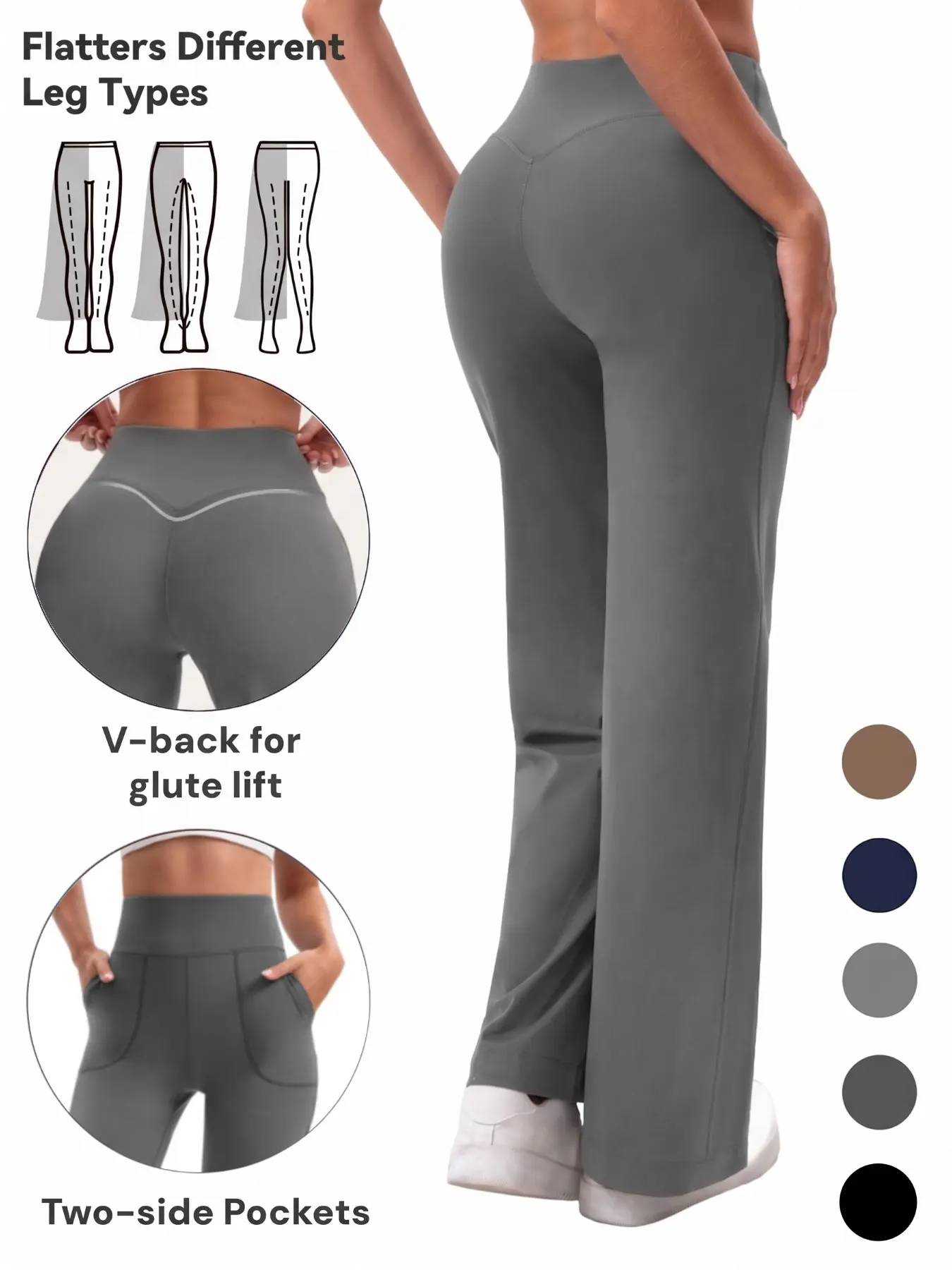31" High Waist Tummy Control V-Back Glute Lifting Side Pockets High Stretch Flatter All Leg Shapes Straight Wide Leg Pants Women Gym Lounge Daily Casual Athleisure Trousers
