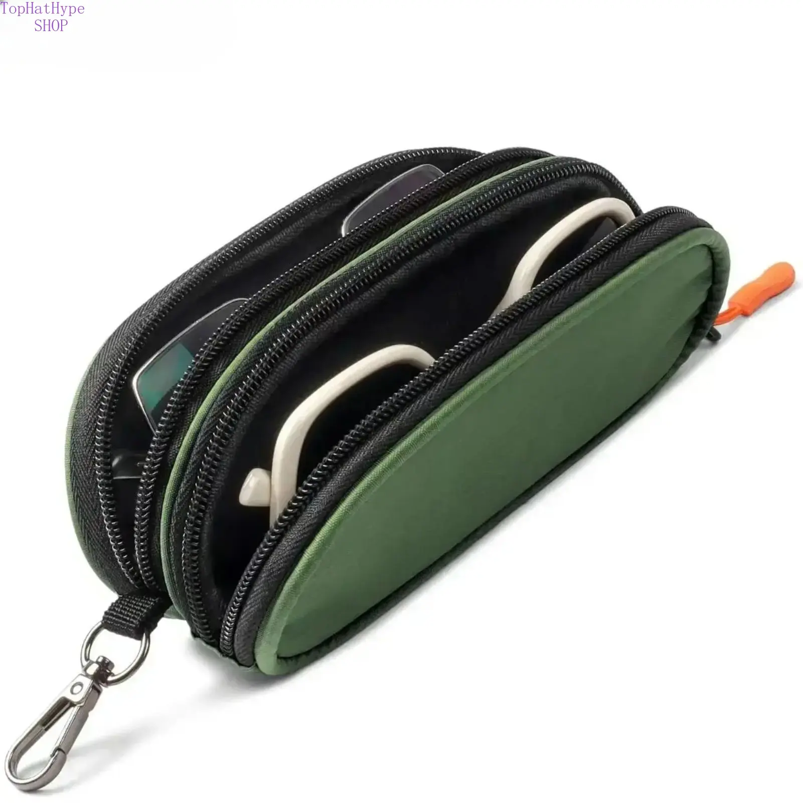 Dual Compartment Sunglasses Case Soft Portable Zipper Eyeglass Holder with Keychain Clip Travel-Friendly Glasses Organizer for Men Women Daily Use