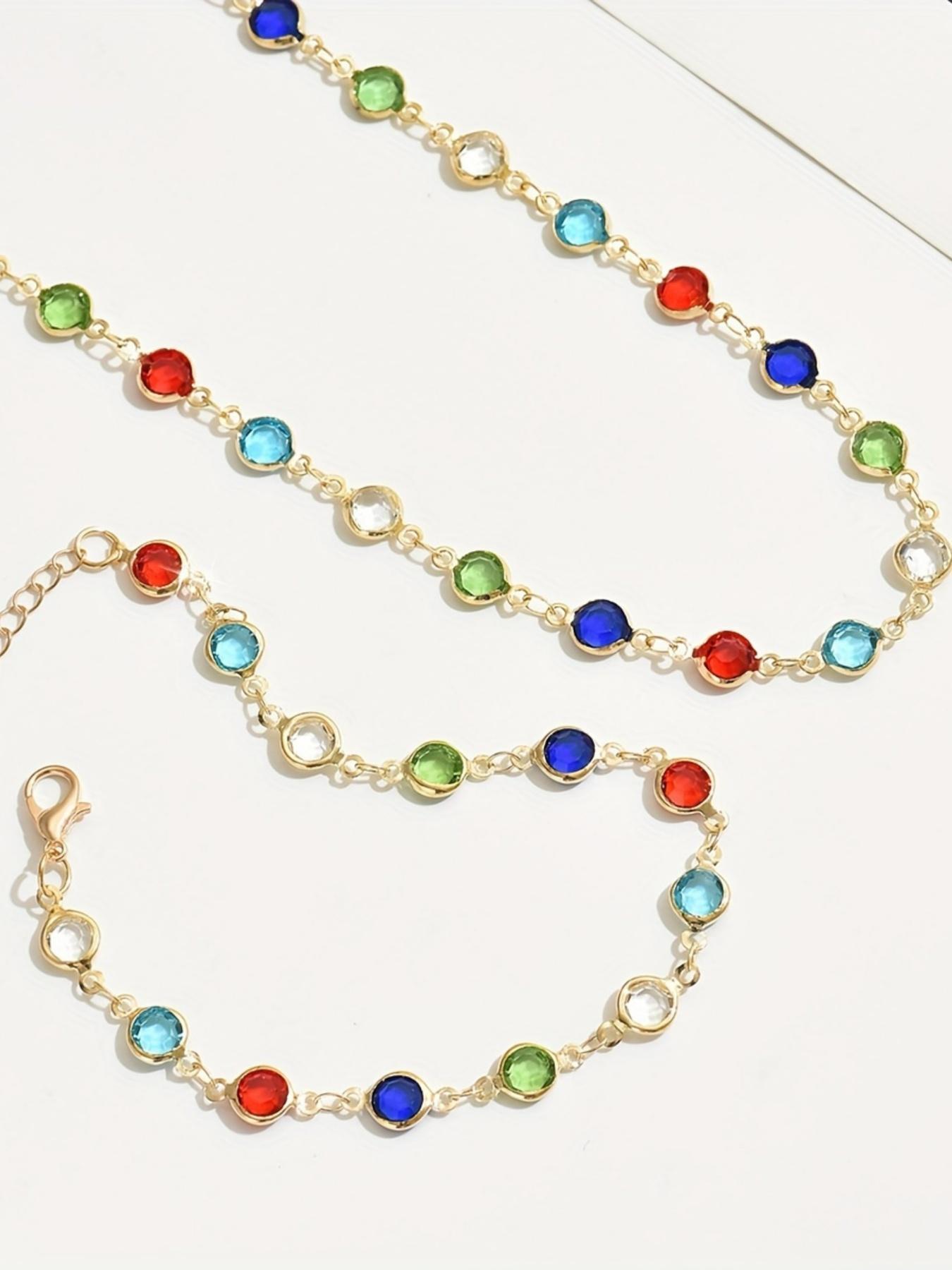 Women's Elegant Colorful Artificial Zircon Decorated Necklace & Bracelet, Fashion for Party, Daily Clothing Decor, Trendy All-match & Exquisite for Birthday Gift, Fashionable Set