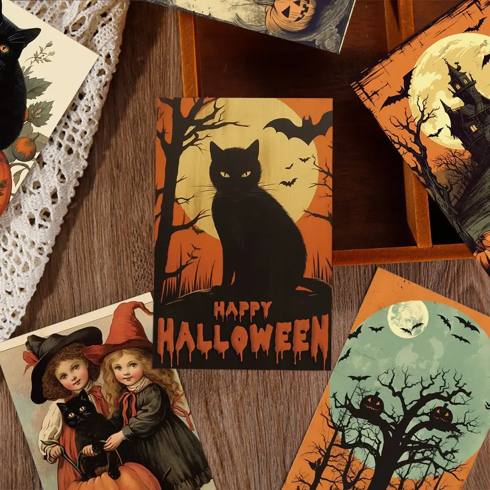 Halloween Vintage Theme Greeting Cards, 10 Pack Holiday Postcards, Indoor Wall Decor, Perfect Halloween Gifts for Family & Friends