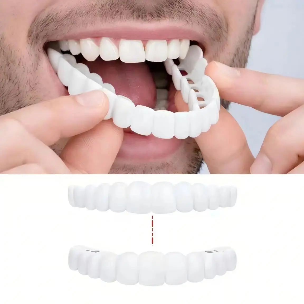 2-Pair Polypropylene Oral Snap-On Smile Instant Veneers, Radiant Daily Cosmetic Tooth Covers for Top & Bottom Teeth Whitening, Portable Clip-In Dentures for Natural Look & Confidence Boost (Fights Dental Stains)