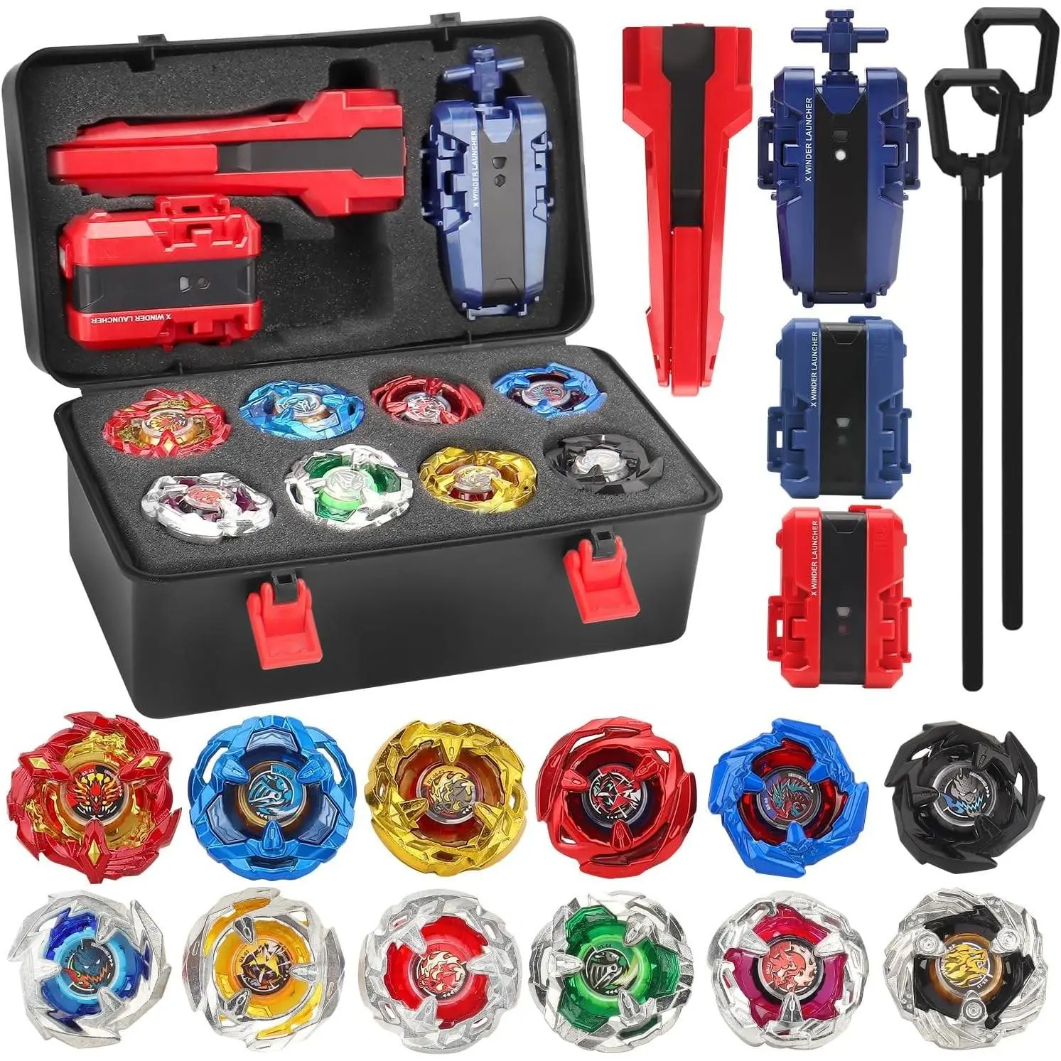 Battling Top Gyro Toy Set, 12 Spinning Tops, 3 Launchers with Storage Box, Turbo Set Metal Fusion Battle Game, Ideal Birthday Gift for Kids Children Boys Ages 6+