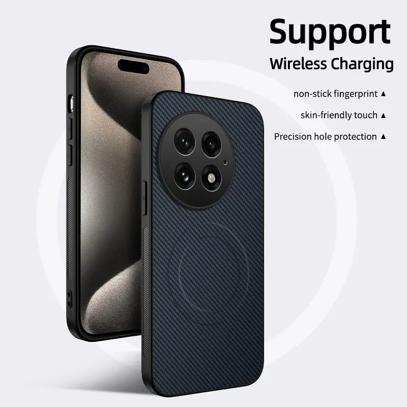 Magnetic Carbon Fiber Soft TPU for Magsafe Case for OnePlus OnePlus 15 13 12 11 R Business Wireless Charging Lens Protection Shockproof Cover