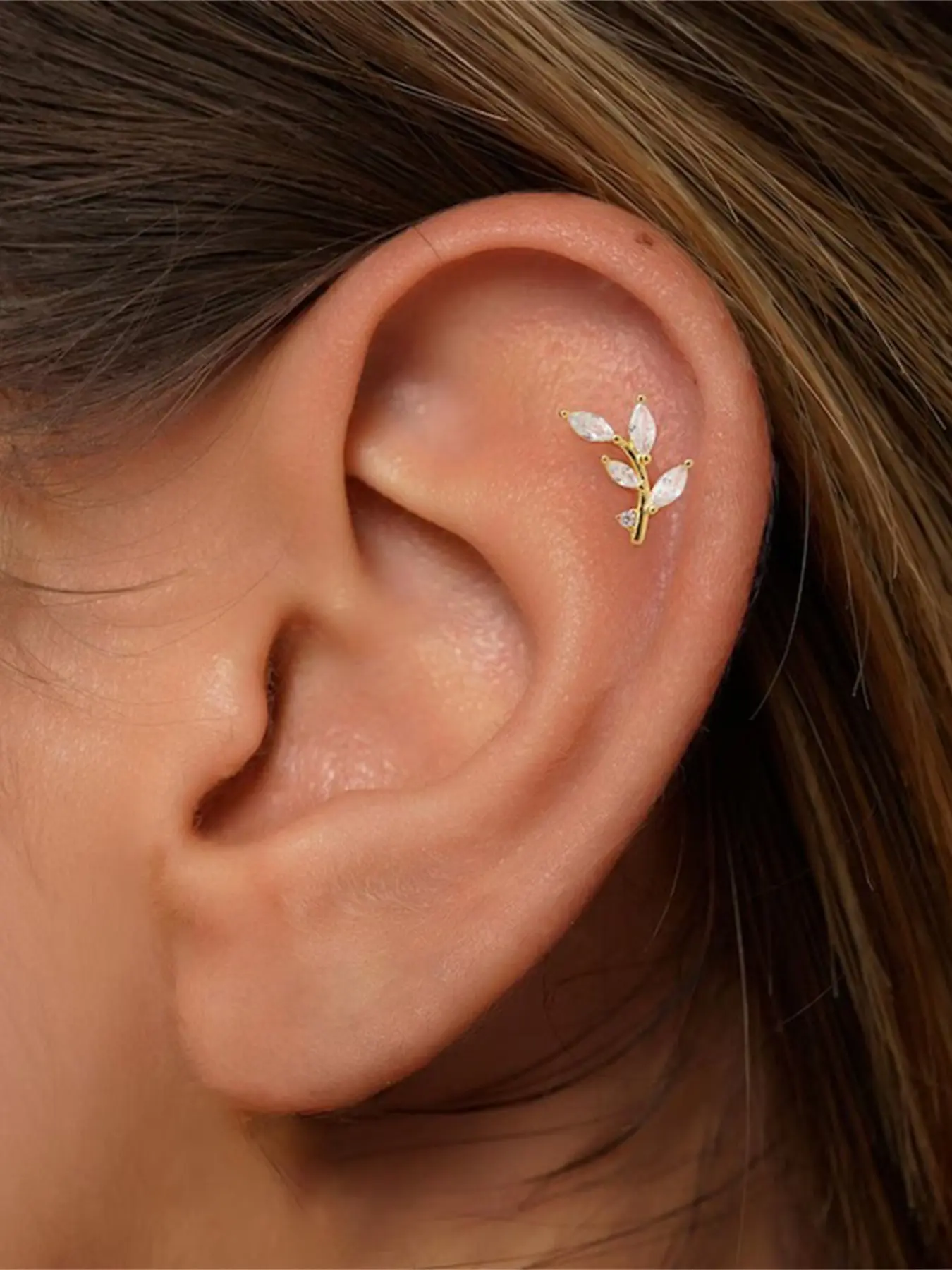 925 Sterling Silver Flat Back Stud Earrings for Women, Hypoallergenic 18k Cartilage Earrings, Leaf Flower Cz Helix Tragus Jewelry, Ear Cartilage Studs, Floral Stud Earrings