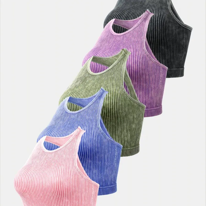 Women's Solid Racerback Sports Tank Top, Casual Sleeveless Round Neck Top for Yoga Gym Workout Running, Ladies Sportswear for Spring & Fall, Casual Sports Tops, Fitness Sport Top