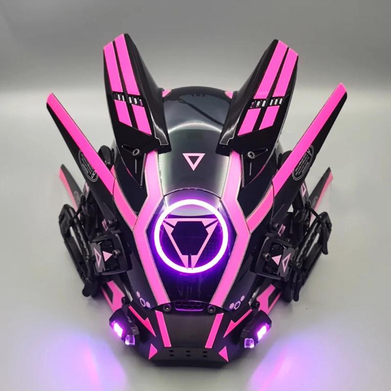 Cyberpunk Mask Iron Warrior Helmet Cosplay Men's Mecha Luminous Full Face Hood Tactical Mask