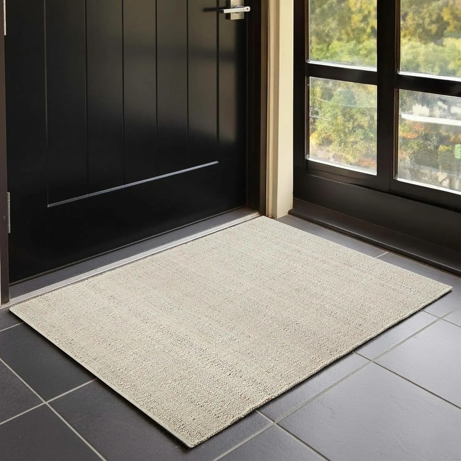 Jute  Area Rug 2X3ft  Hand Woven  Rug Doormat | 70% Jute 30%  Low pile fits under door Neutral Rustic  Boho Reversible EcoFriendly Living Room Entryway Hallway