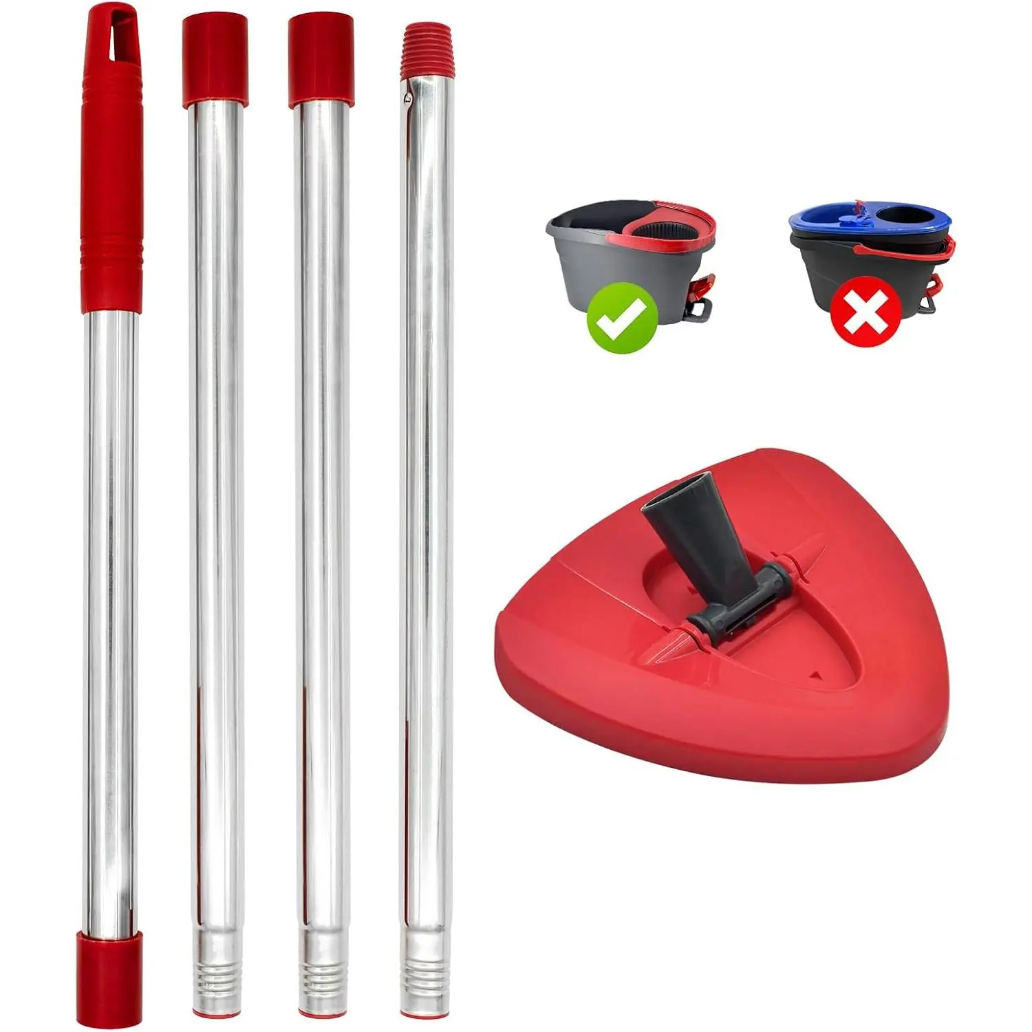 Mop Handle & Mop Base for Ocedar Mop Handle for O Cedar Spin Mop  Handle for O Cedar, 4 Section 30" to 58" Mop Handles & Base for Ocedar Spin Mop & H2pro Flat Mop, Ocedar Mop Stick Mop Pole