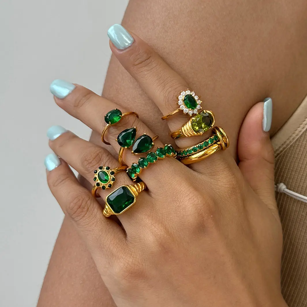 Main Character Energy Gold Emerald Solitaire Ring Warm Yellow Gold with Vivid Green Stone Effortless Glamour Baddie Vibes Delicate Statement Everyday Luxury