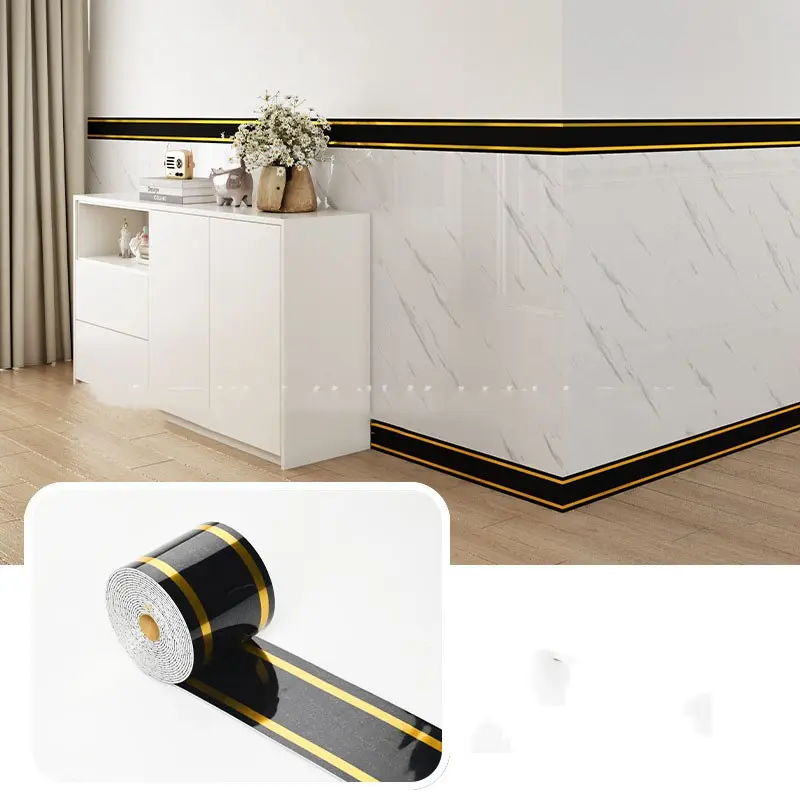 Luxury Marble Look PVC Self-Adhesive Waterproof Baseboard Trim, Easy Tear and Stick Home Interior Wall Edge Decor, Corner Line Sticker