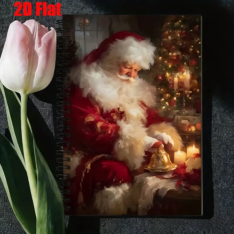 1 Christmas Santa Claus Spiral Coil Notebook, 5.7x8.26 inch, High-quality Lined Pages, Durable Binding, Holiday Gift, Xmas Party Journal, Christmas Memory Keeper, New Year Writing Notebook, Festive Season Gift for Kids Adults [2D] Flat