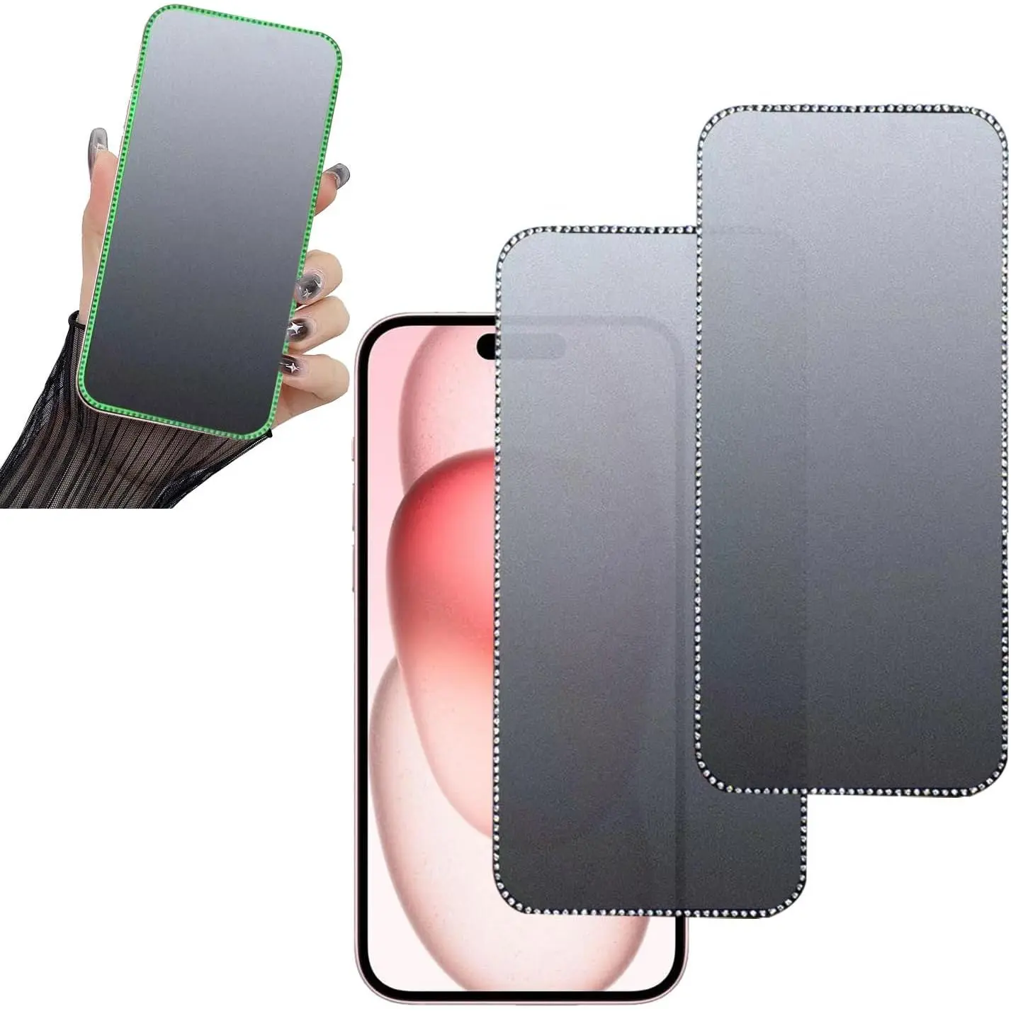 2-Count Glitter Matte Tempered Glass Screen Protector Accessories for iPhone 15 Pro Max 6.7 Inch - Anti-Glare, Glitter Glow, Sparkle Effect