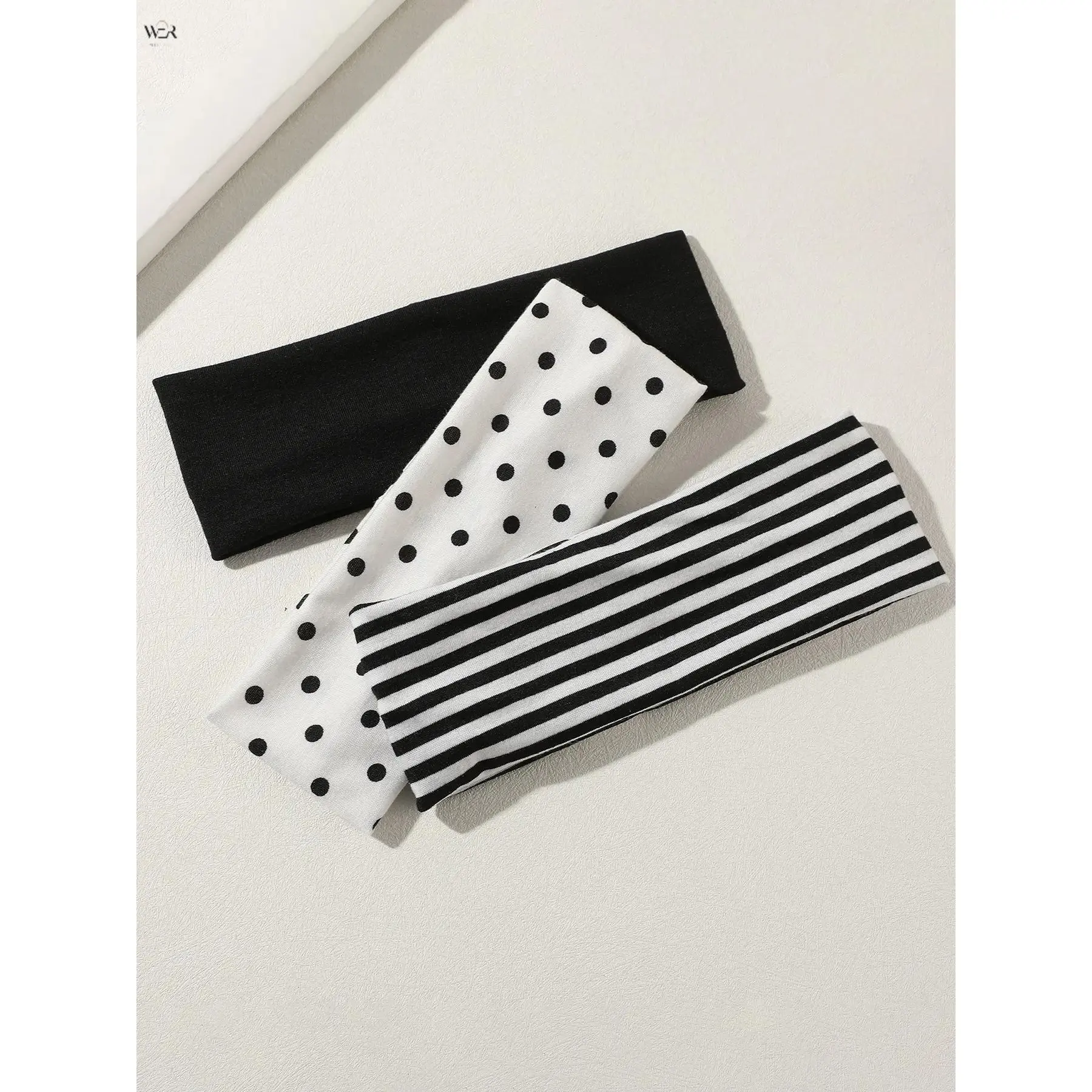 3 Pack Soft Cotton Jersey Wide Headbands Black White Striped Polka Dot Printed Stretch Hair Wraps Sweat Hair Bands for Yoga Sports Skincare Makeup Women Daily All-Match Hair Accessory