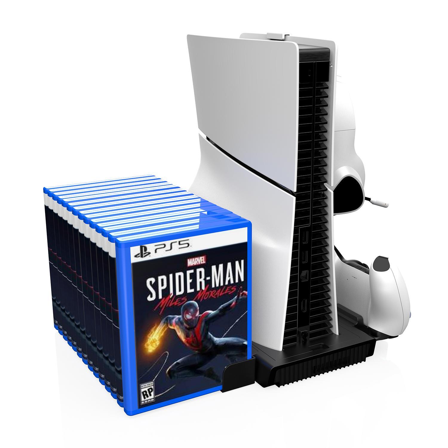 GAMINJA Charging Base Station for PS5, Vertical Cooling Fan with Game Slot, Dual Controller Charger, Storage Accessories for PS5, Charging Dock Accessories