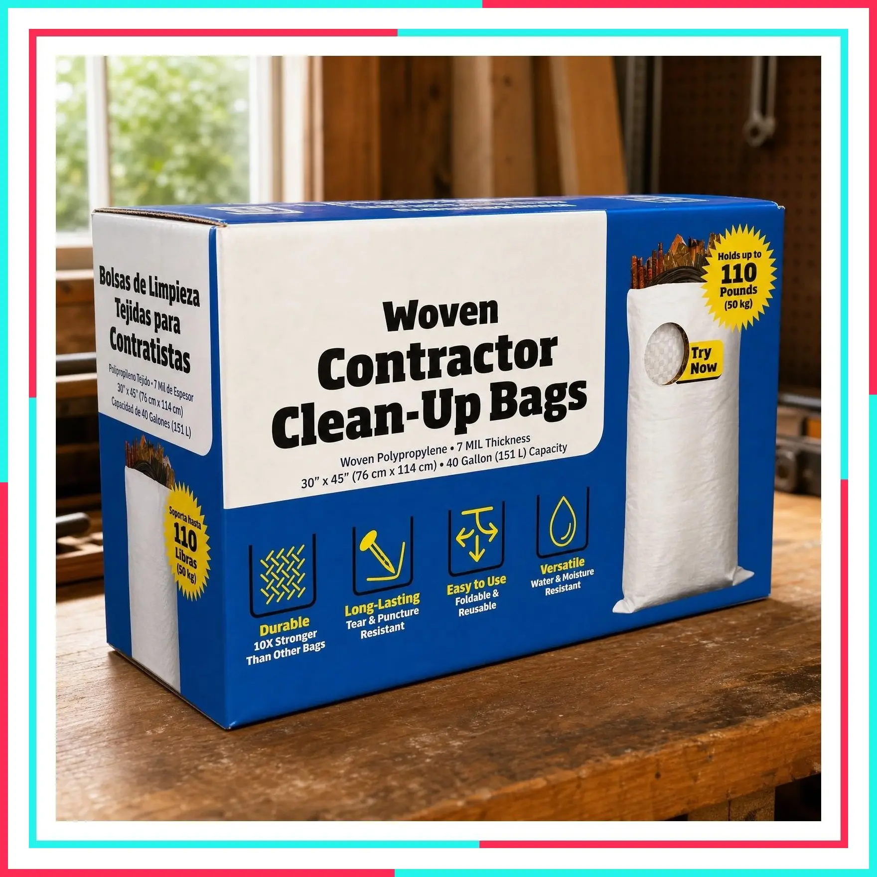 16 Pack Heavy Duty 40-Gallon Reusable White Woven Polypropylene Contractor Garbage Bags
