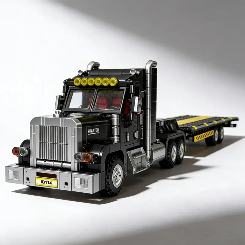 1211PCS American Heavy Semi‑Truck & Flatbed Trailer Creative Building Blocks Set, MOC Technic Vehicle Model, DIY Assembly Bricks Toy, Collectible Display Gift for Halloween Christmas Birthday