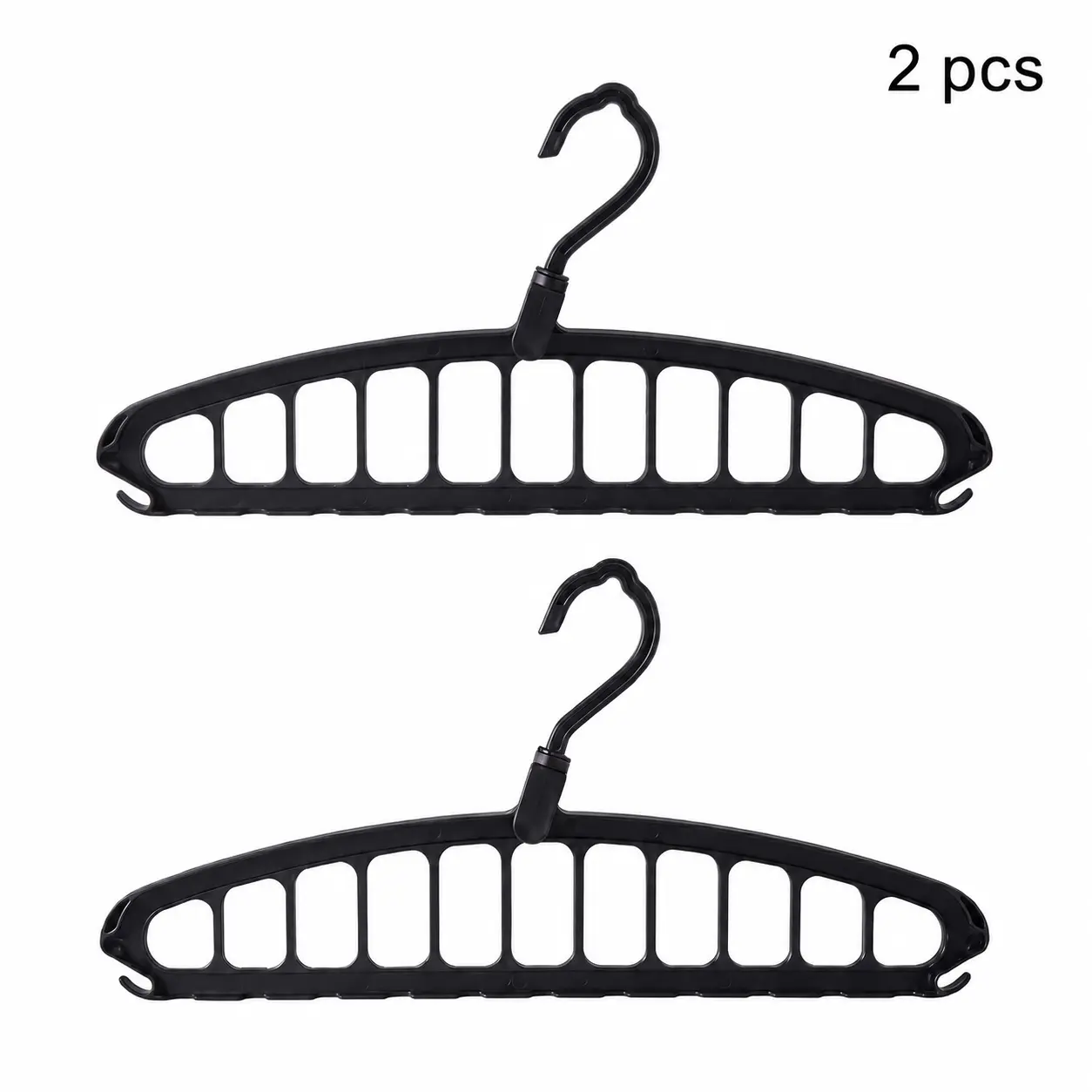 2-Pack Lightweight Plastic Rotatable Closet Hangers, 10-Slot Cascading Organizer for Closet Organization, Vertical-Horizontal Storage to Hang Garments in Dorms & Apartments, Two Piece Set