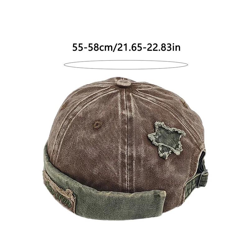 Unisex Washed Color Brimless Caps Without Visor Star Splicing Docker Cap Letter Adjustable Beanie Hat Vintage Style Hip Hop Hats