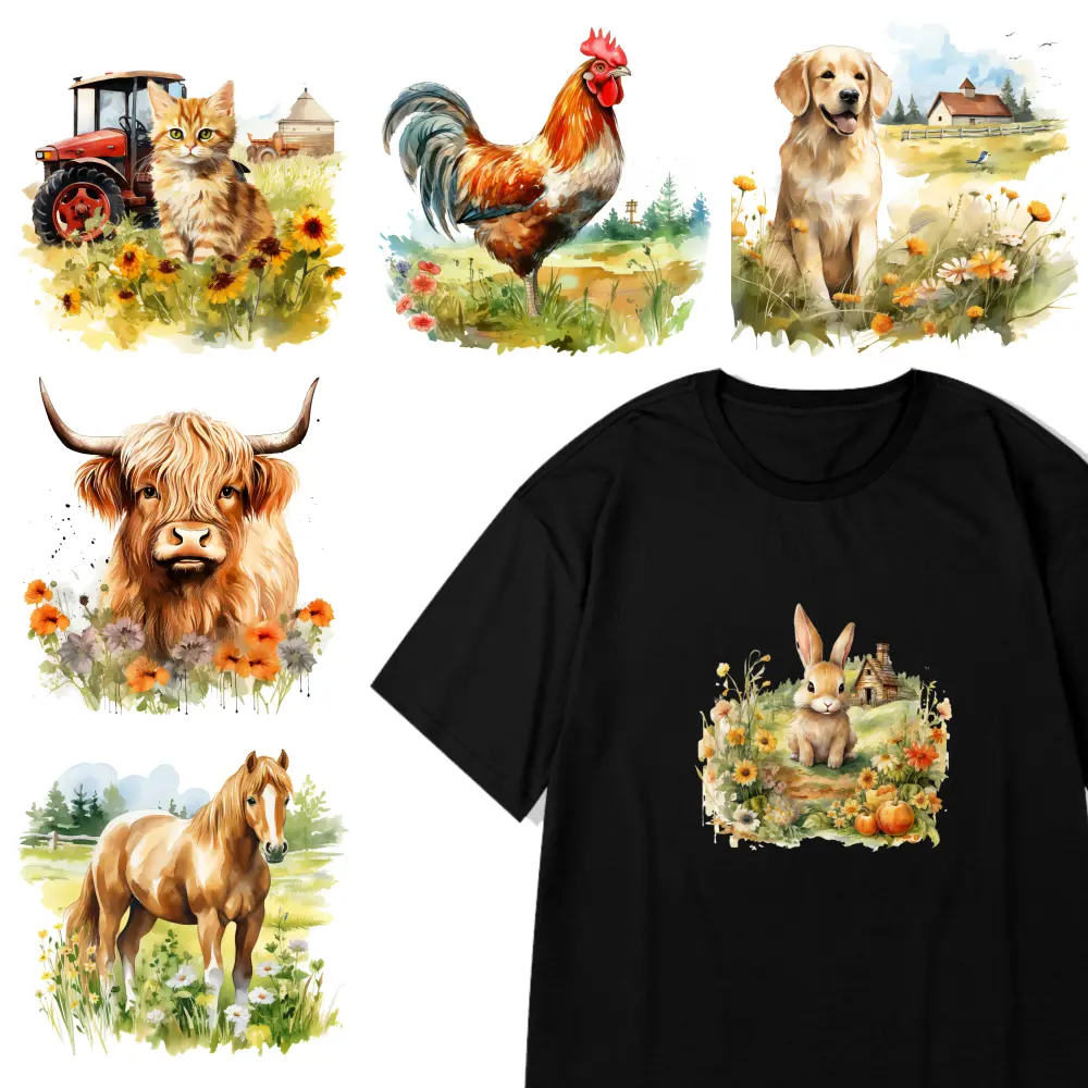 6 Pcs Farm Animals Iron on Transfers DTF Transfers Ready Transfers Sticker On Clothes Washable heat transfer stickers Easy to heat press decals for clothing, T-shirts, jeans, backpacks, hats, pillows. casual style.
