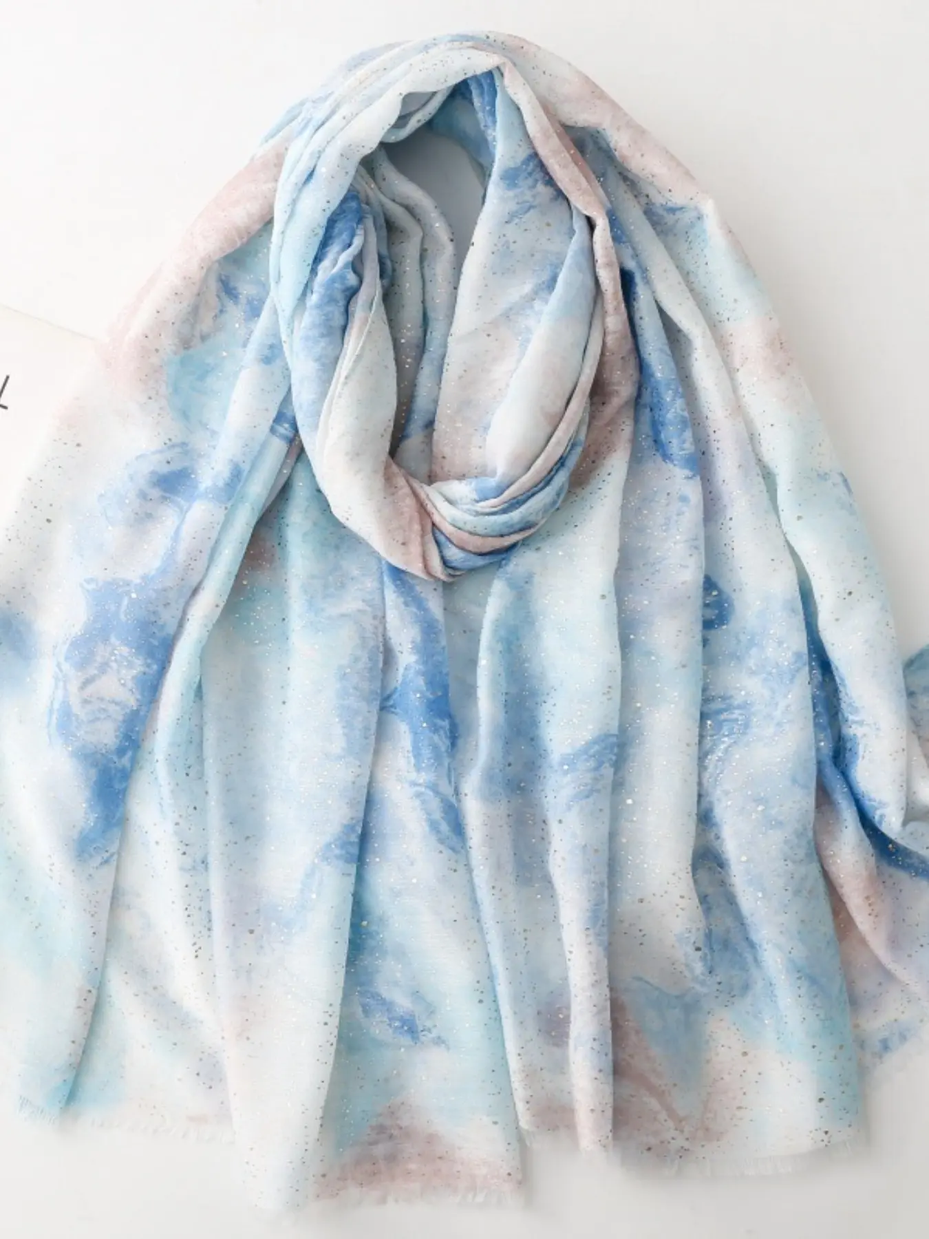 Women's Ink Wash Gradient Scarf, Traditional Style Commuter Versatile Sun Protection Silk Scarf, Gold Foil Lightweight Breathable Long Scarf for Travel