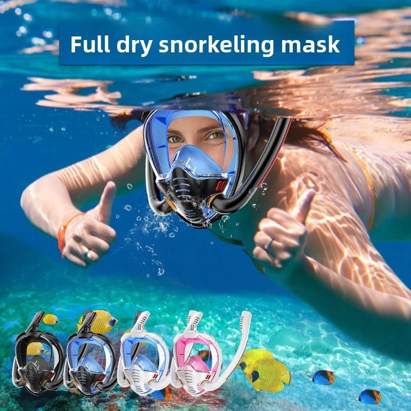 Double tube snorkeling goggles Mask Full dry diving equipment Adult diving rebreather Swimming mask  stealth snorkel