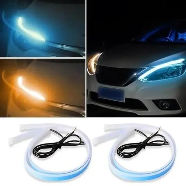 2Pcs Flexible LED Headlight Strip Lights - Dual Color White to Amber Sequential Turn Signal & DRL Daytime Running Lights, IP68 Waterproof Soft Tube Light Strip for Car SUV Truck