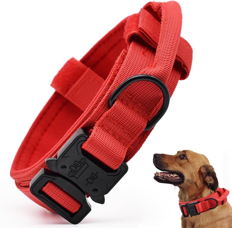 PURR LAB Tactical Dog Collar Adjustable Military Training Nylon with Handle Quick Release Buckle for Small Medium Large Dogs Red Large
