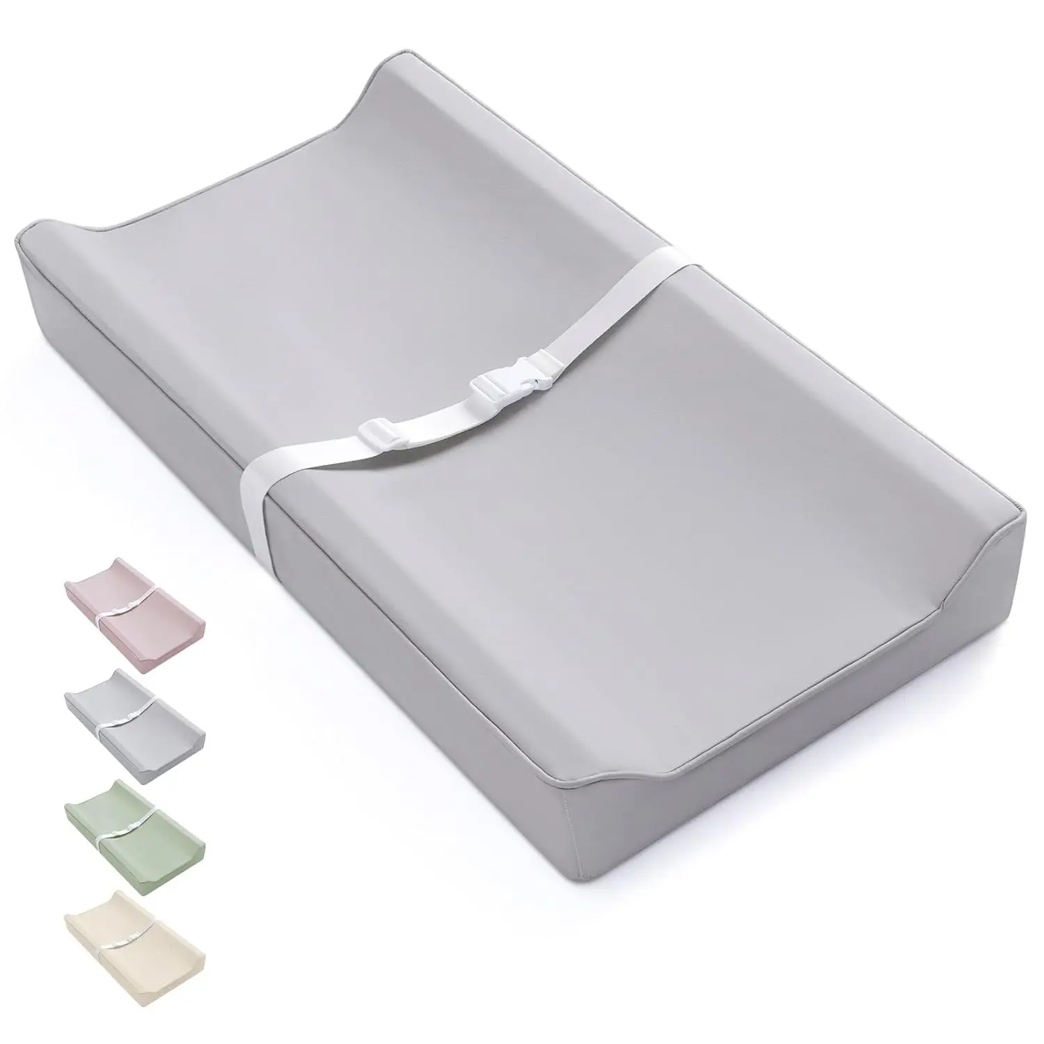 Vegan Leather Baby Changing Pad with Waterproof & Wipe-Clean PU Cover, Standard Size Cozy Diaper Changing Pad  Dresser and Table, Light Gray