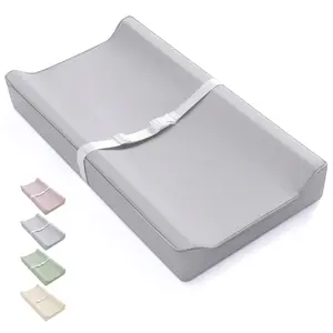 Vegan Leather Baby Changing Pad with Waterproof & Wipe-Clean PU Cover, Standard Size Cozy Diaper Changing Pad  Dresser and Table, Light Gray