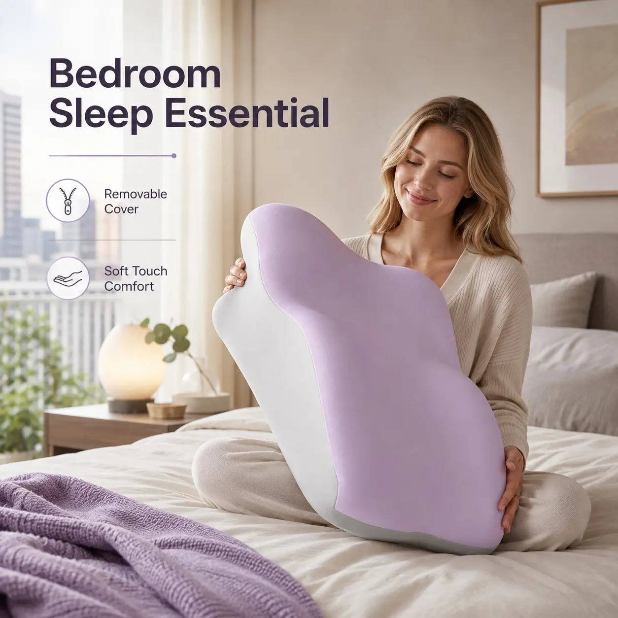 Multi-Functional Wedge Cushion, High Resilience Foam, Sofa Reading, Bed Relaxation, Detachable Cover, Home Soft Pad Wxz-07